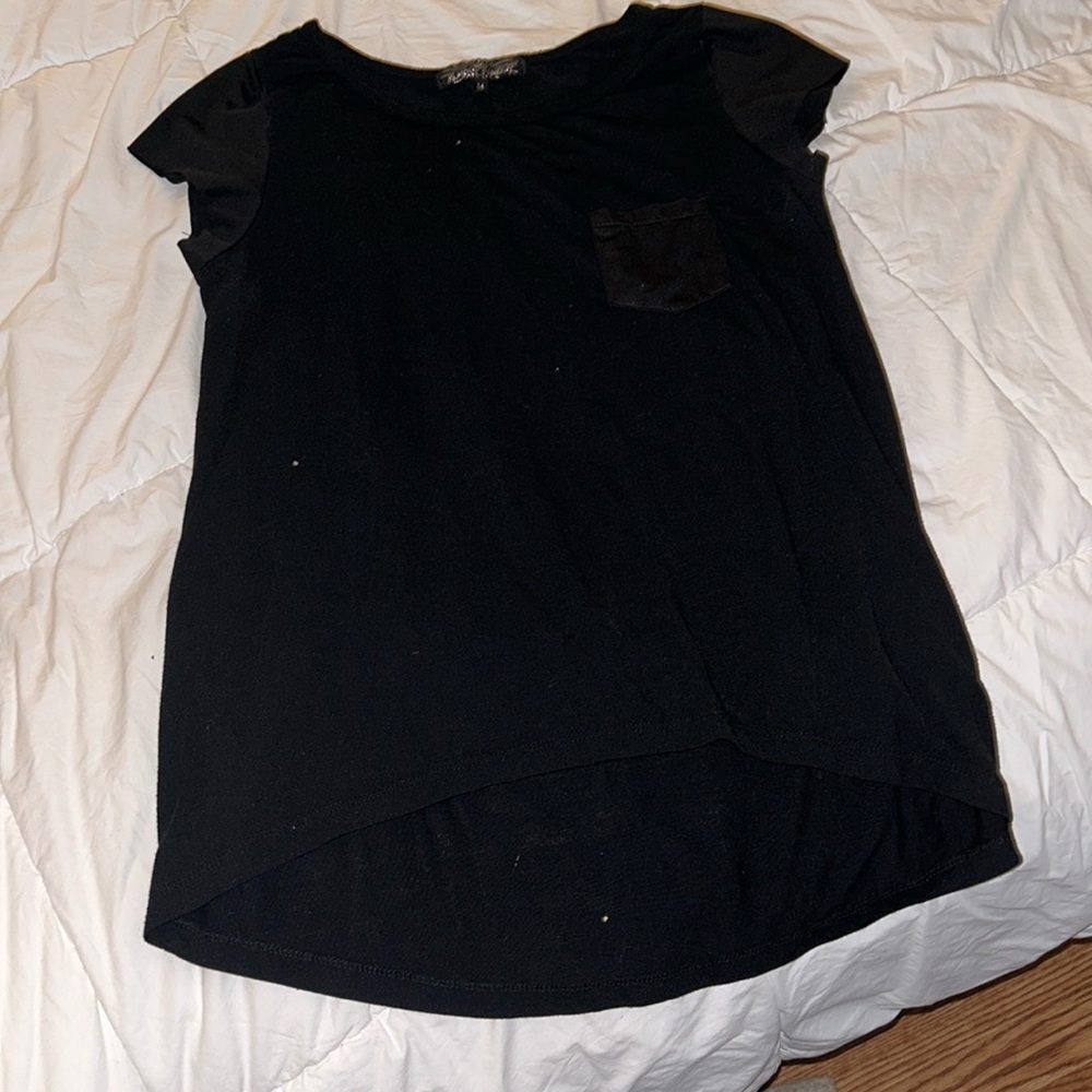 Almost Famous brand black shirt with faux leather sleeves and front pocket